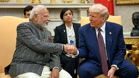 US President Donald Trump shakes hands with Indian Prime Minister Narendra Modi in the Oval Office of the White House in Washington, DC, on February 13, 2025.