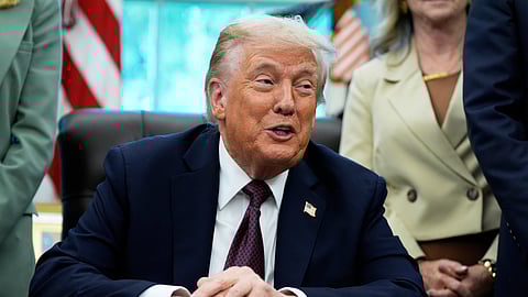 US President Donald Trump speaks in the Oval Office of the White House, Monday, Sept. 15, 2025, in Washington.