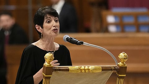 Diane Foley, the mother of James Foley, who was kidnapped and beheaded by Islamic militants in 2014 while reporting on the conflict in Syria, speaks as Pope Leo XIV presides over a vigil prayer for the consolation of those who suffer, at The Vatican, Monday, Sept. 15, 2025.