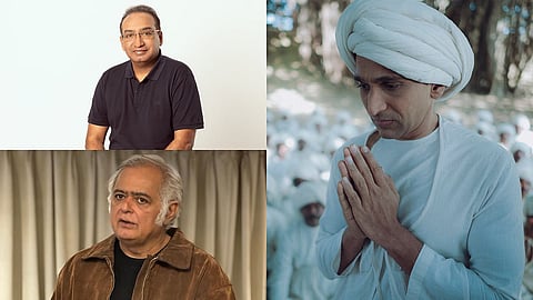 Clockwise from Top Left: Producer Sameer Nair, Pratik Gandhi as Mohandas Karamchand Gandhi, and director Hansal Mehta