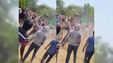 The woman's in-laws attack officials at the cremation ground, as seen in visuals sourced by the reporter.