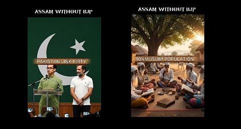 The video portrays an overwhelmingly Muslim-dominated Assam, with exaggerated statistics claiming a 90 per cent Muslim population and Congress leaders Gaurav Gogoi and Rahul Gandhi in the backdrop of a Pakistani national flag.