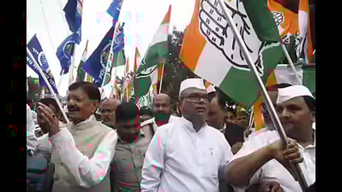 A screengrab of Congress functionaries protest against the Adani power plant in Patna on Thursday