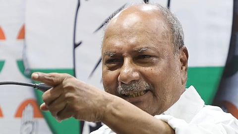 Senior Congress leader A K Antony speaking at a press meet at Indira Bhavan in Thiruvananthapuram on Wednesday