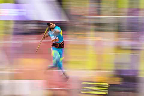 Neeraj Chopra in action on Thursday