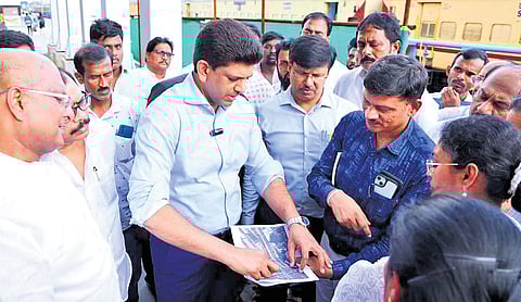 Union Minister of State for Rural Development and Communications Dr Pemasani Chandrasekhar inspecting the newly constructed subway at Guntur Railway Station on Friday.