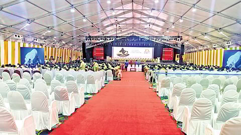 The stage set up at Pampa for the Global Ayyappa Sangamam