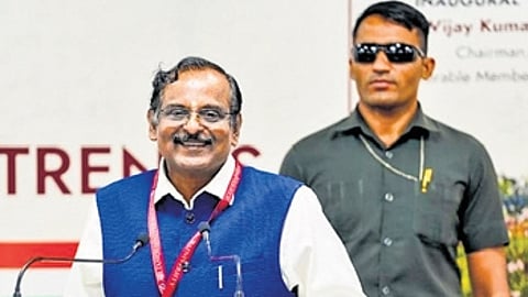 ISRO Chairman V Narayanan addresses the national workshop on Hydrogen Fuel Technologies and Future Trends at Alliance University on Friday.