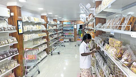 The mart is run entirely by women under the aegis of the district mahila samakhya.