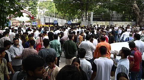 Supporters of various candidates from different Student Unions contesting in DUSU Elections seen during election Vote Counting at North Campus, Delhi University in New Delhi on Friday.