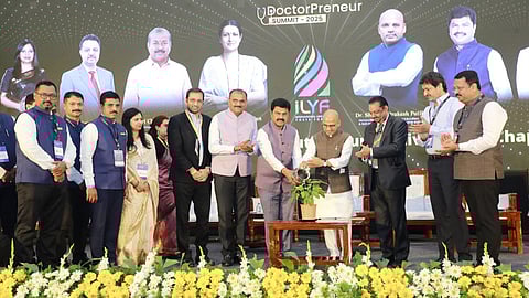 Medical Education Minister Dr Sharanprakash Patil inaugurating the Doctorpreneur Summit 2025 in Shivamogga on Saturday