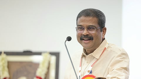 Union Education Minister Dharmendra Pradhan speaking at the Indian Institute of Technology-Madras (IIT-M), after attending the Think India Dakshinapatha Summit 2025
