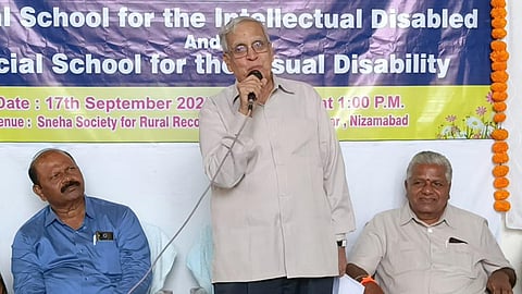 Retired IAS officer D Chakrapani few days back attended Sneha Society for Rural Reconstruction organise programme with Blind and Mentally Retorted Schools teachers and staff members interaction programme in its office premises in Nizamabad.