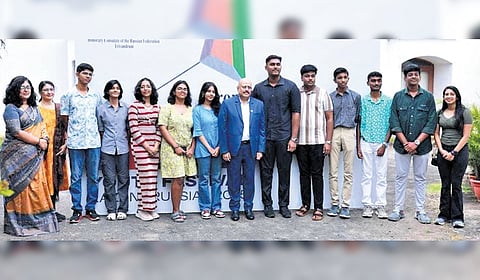 The students selected to attend the BRICS Young Talents’ festival with Honorary Consul of Russia Ratheesh C Nair (centre).