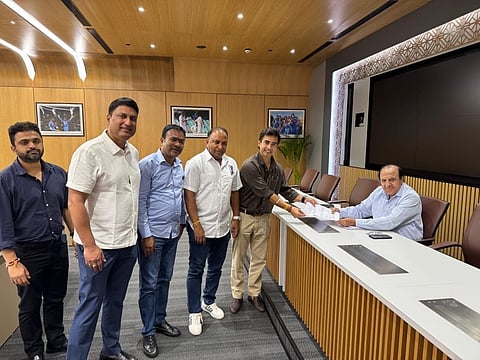 Mithun Manhas (2nd from right) submitting his nomination to the electoral officer on Sunday