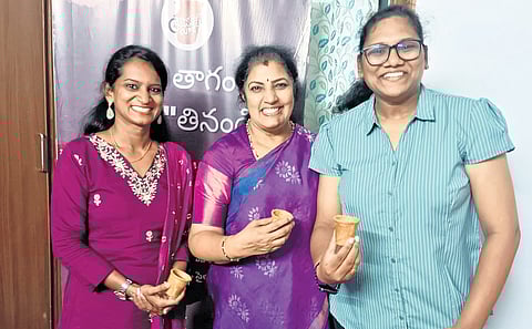 Ponnada Manikumari and AK Himabindu with their product, 'Crunchy Cup'.