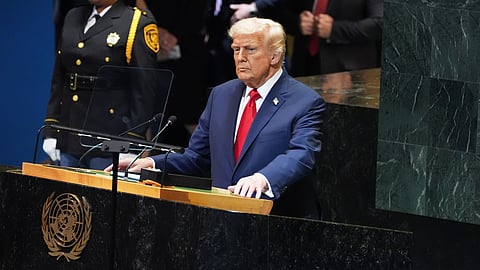 President Donald Trump speaks to the United Nations General Assembly, Tuesday, Sept. 23, 2025, in New York.