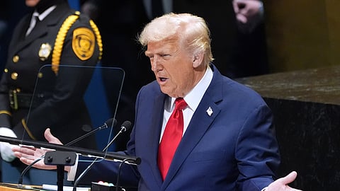 President Donald Trump speaks to the United Nations General Assembly, Tuesday, Sept. 23, 2025, in New York.