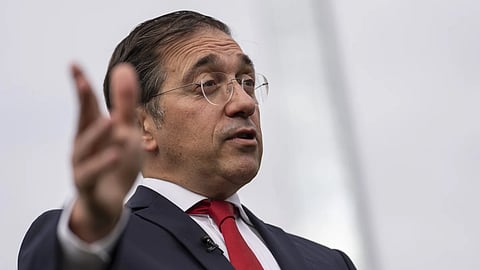 Spain’s Minister of Foreign Affairs José Manuel Albares speaks during an interview at United Nations headquarters, Monday, Sept. 22, 2025.