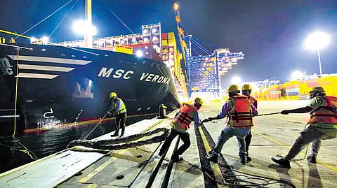 MSC Verona, the 500th vessel berthing at the Vizhinjam
International Seaport on Tuesday