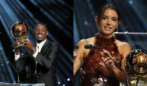 Paris Saint-Germain winger Ousmane Dembele (L) and Spain's Aitana Bonmati.