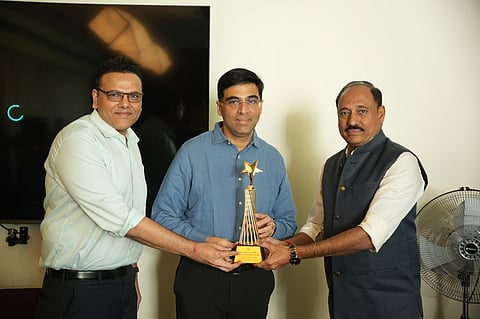 (From L) Ranjeeth Rathod, Managing Director of Super Chennai, Vishwanathan Anand and Sridharan, Vice President - CREDAI National.