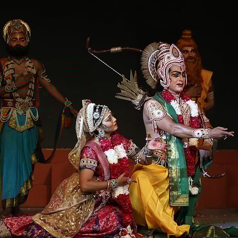 Sita and Ram in a performance of Shriram Bharatiya Kala Kendra’s dance-drama, RAM