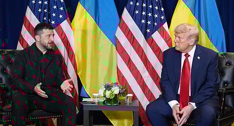 President Donald Trump meets with Ukrainian President Volodymyr Zelenskyy during the United Nations General Assembly, Tuesday, Sept. 23, 2025, in New York.
