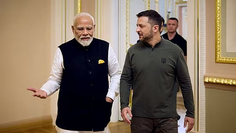 Ukrainian President Volodymyr Zelensky With Indian Prime Minister Narendra Modi.