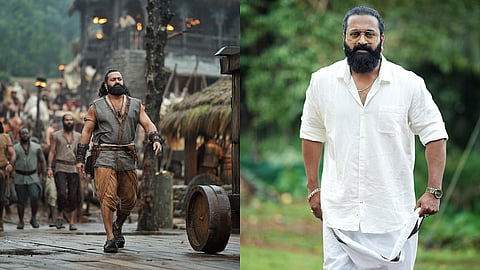 A still from Kantara Chapter 1 (L) and Rishab Shetty (R)