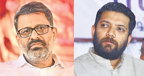 CPM Palakkad district secretary E N Suresh Babu (L) and Vadakara MP Shafi Parambil