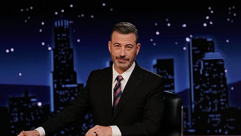 This image released by Disney shows Jimmy Kimmel hosting his late night show "Jimmy Kimmel Live!" in Los Angeles on Tuesday, Sept. 23, 2025.