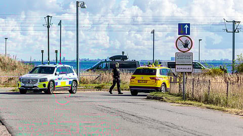 Danish police and Danish Security and Intelligence Service (PET) are present at DSB on Kystvejen by Copenhagen Airport, Tuesday, Sept. 23, 2025, after drones flew over Copenhagen Airport on Monday evening and the airspace was closed for four hours