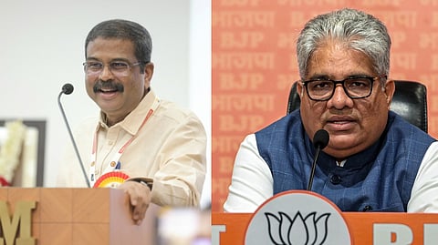 Union Ministers Dharmendra Pradhan and Bhupender Yadav (L-R)