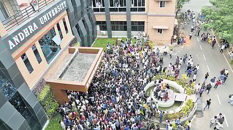 Students staged a protest at Andhra University