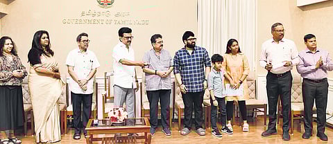 Chief Minister MK Stalin unveiling the name boards from the secretariat on Friday.
