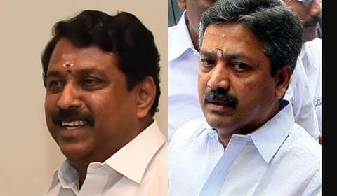 BJP’s Tamil Nadu state president Nainar Nagenthran (L) and former minister C Ve Shanmugam.