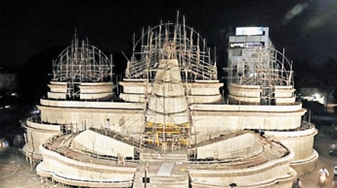 Work under progress at Bomikhal Durga Puja Mandap