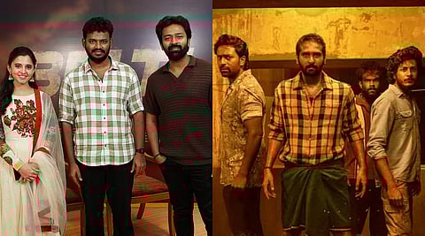 (L) Preethi Asrani, Unni Sivalingam and Shanthnu Bhagyaraj; (R) Poster of Balti