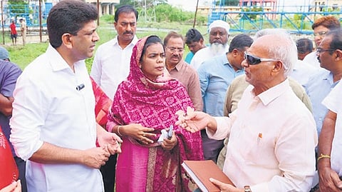 Union Minister of State for Rural Development and Communication Dr. Pemmasani Chandra Shekhar inspecting the Thakkellapadu water filtration plant in Guntur district on Friday.