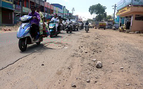 Sources said the road was dug up for underground drainage works recently and not properly levelled afterwards.