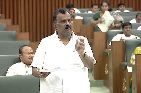 Minister Anagani Satya Prasad during the assembly session on Friday.