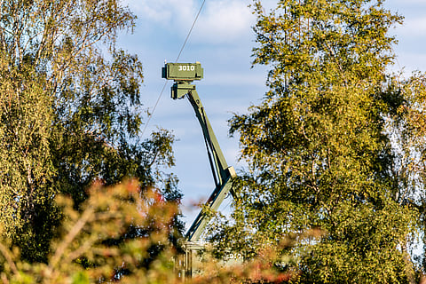 A mobile radar installation is seen at the Danish military site on Amager, Pionegaarden, near the village of Dragoer and on the coast of Oresund, the sea between Denmark and Sweden, on Friday, Sept. 26, 2025.