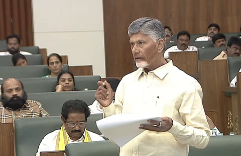 CM Nara Chandrababu Naidu during the assembly session on Friday.