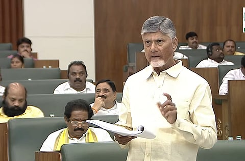 CM Nara Chandrababu Naidu during the assembly session on Saturday.