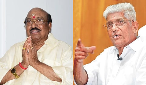 SNDP Yogam general secretary Vellappally Natesan (L) and NSS General Secretary Sukumaran Nair.