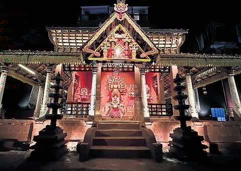 The pandal modelled on a Kerala temple in Kolkata as part of Durga Puja celebrations