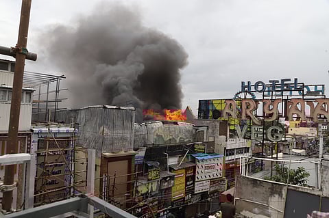 A major fire broke out at a dress godown located on the fourth floor of a private complex on Big Bazaar Street at Coimbatore on Sunday morning.
