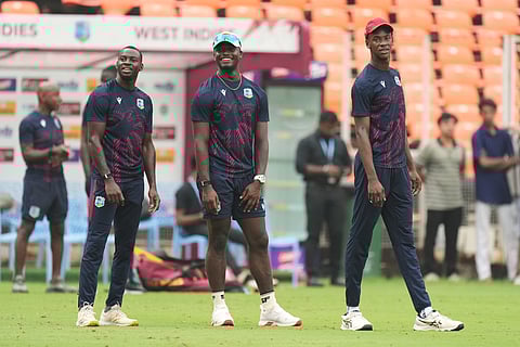 West Indies train at the Narendra Modi Stadium on Tuesday