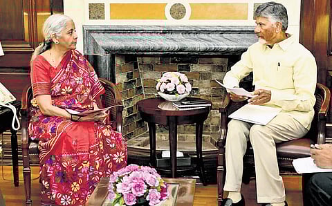 Chief Minister Nara Chandrababu Naidu calls on Union Finance Minister Nirmala Sitharaman in New Delhi on Tuesday.